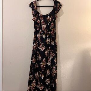 Altar’d State Black Floral Maxi Dress w/ Ruffle Detail – Size M